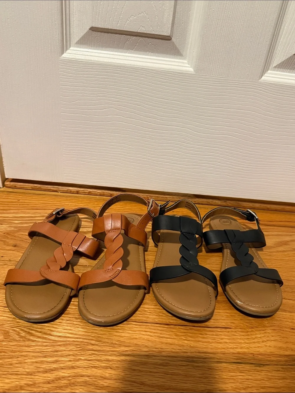 wonder nation Braided Strap Sandals in Brown and Black